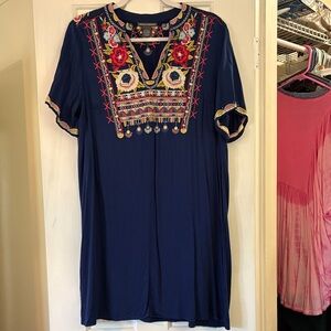 Chelsea & Theodore Navy Tunic with Colorful Embroidery
